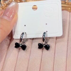 Silver and Black Bow Earrings